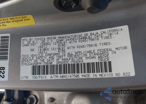 2015 Toyota Tacoma Prerunner V6 z USA, uszkodzony, nr VIN 3TMJU4GN9FM179890